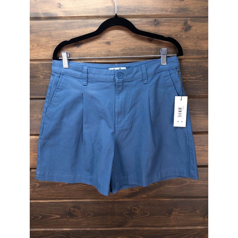 Three Dots Pleated Front Shorts Moonlight Blue Size 10 NWT Cotton Stretch